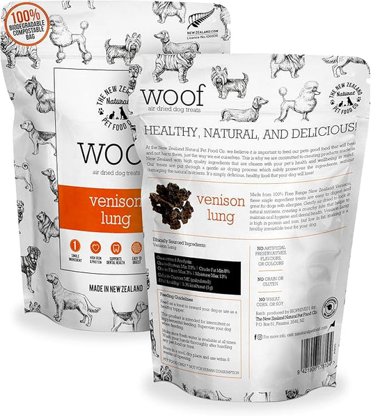 The New Zealand Natural Pet Food Co. WOOF Air Dried Dog Treats - Venison Lung, Treats for Large Dogs, Natural, Topper - 1.76 oz