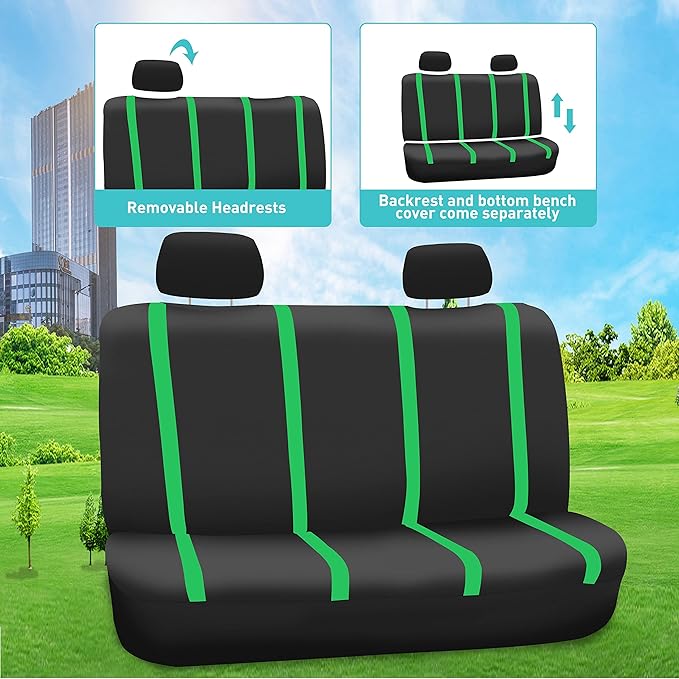 FH Group Car Seat Covers Full Set Cloth - Universal Fit Automotive Seat Covers, Low Back Front Seat Covers, Solid Back Seat Cover, Washable Car Seat Cover for SUV, Sedan and Van Green