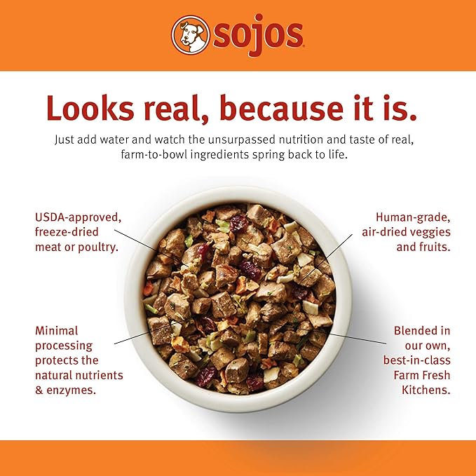 Sojos Complete Chicken Recipe Adult Freeze-Dried Grain-Free Raw Dog Food, 1.75 Pound Bag