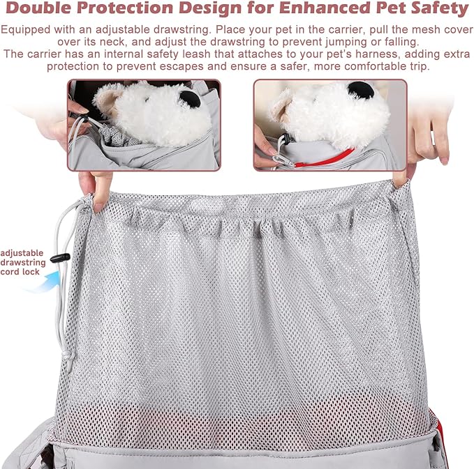 Pet Sling Carrier for Small to Medium Dogs and Cats, Fits 10–20lbs, Adjustable Soft Padded Shoulder Strap Dog Sling Carrier with Storage Pocket for Hands-Free Outdoor Travel & Hiking Grey