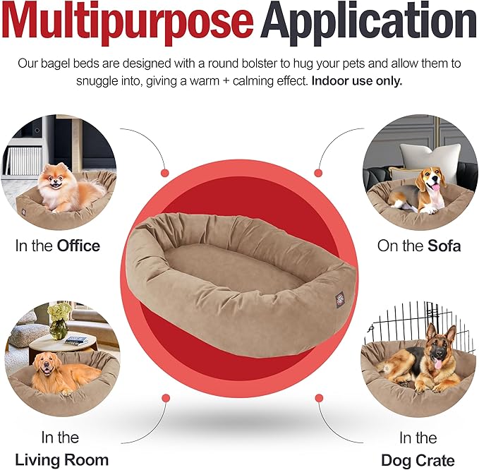 Majestic Pet 24 Inch Suede Calming Dog Bed Washable – Cozy Soft Round Dog Bed with Spine Support for Dogs to Rest Their Head - Fluffy Donut Dog Bed 24x19x7 (Inch) - Round Pet Bed Small – Stone (2025)
