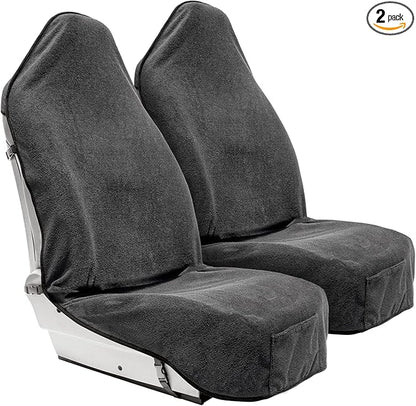 Season Guard Terry Cloth Sweat Towel Seat Cover; Carseat Towel Protector; Great for Gym Workout; Waterproof; Universal Fit for Car SUV Van Truck; EZ fit; Non Slip Grip; Machine Washable; 2pc Grey