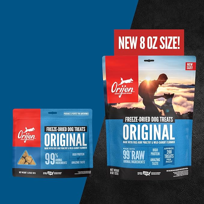 ORIJEN Grain Free High Protein Freeze Dried Dog Treats Original Recipe 8oz Bag