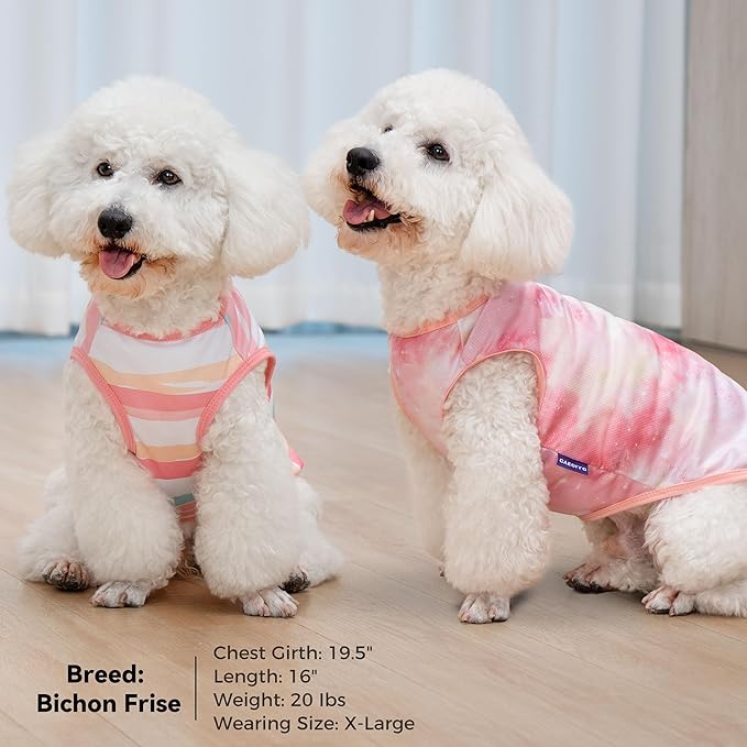 cyeollo 2pack Dog Cooling Shirt, Breathable Sleeveless Summer Clothes for Dogs, Intant Cool T Shirts for Small Dogs, Pink XL