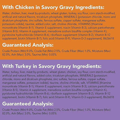 Friskies Purina Extra Gravy Wet Cat Food Chunky Variety Pack (with Chicken,Turkey,Salmon,Beef) - 5.5 oz. Cans,(Pack of 48)
