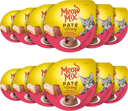 Meow Mix Paté in Gravy Wet Cat Food with Real Chicken & Beef, 2.75 Ounce (Pack of 12)