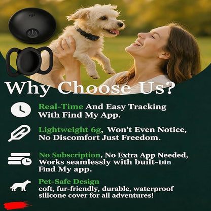 GPS Tracker for Dogs, Smart Collar with Real-Time Location - Pet Location Tracker with Holder, No Monthly Fee/No SIM Card, Works with iOS Find My【Apple MFi Certified】 ﻿, Ultra-Slim, IP68 Waterproof