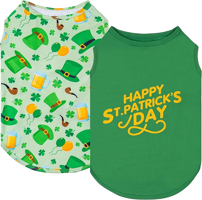 KYEESE 2Pack St. Patrick's Day Dog Shirt, Breathable Tank Top Sleeveless Dog T Shirts for Small Medium Dogs Boy Girl, Lightweight Dogs Clothes Pet Outfit for Holiday, Green, XL