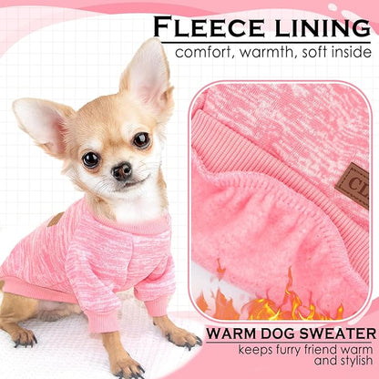 2 Pack Dog Sweaters for Small Dogs Girl Boy Fleece Puppy Sweater Warm Thick Pet Sweatshirt Winter Dog Clothes for Teacup Dog, Yorkie, Chihuahua, Pug, Cat,XXS,Pink Purple
