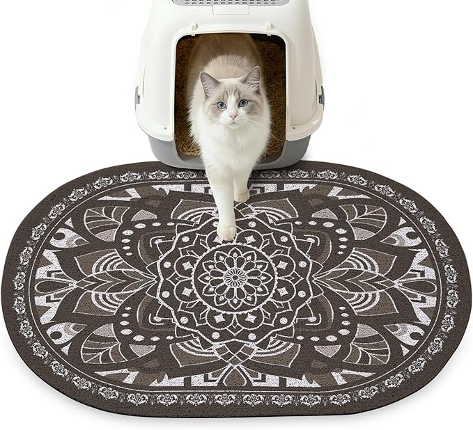 Glittme 33"x22" Cat Litter Mat with Mesh Design - Non-Slip & Waterproof Litter Trapping Pad for Litter Box Soft Texture for Pets,Dark Brown