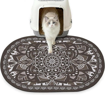Glittme 33"x22" Cat Litter Mat with Mesh Design - Non-Slip & Waterproof Litter Trapping Pad for Litter Box Soft Texture for Pets,Dark Brown