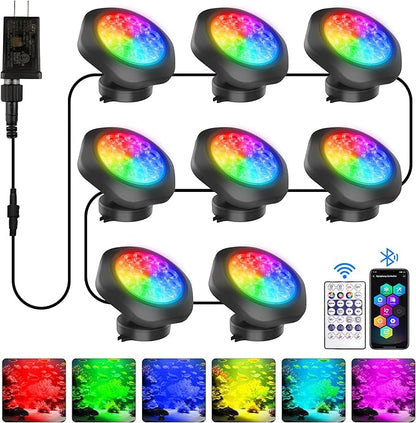 T-SUN Pond Lights LED Underwater 16M Colors with App and Remote 8 Pack | Dimmable,Timer,IP68 Waterproof Submersible Fountain Lights Led Underwater Pond Lights for Outdoor Pond Koi Aquarium Garden