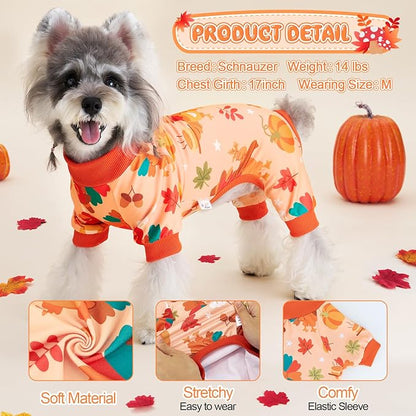 XPUDAC 4 Pack Thanksgiving Turkey Dog Pajamas Soft Strechy Puppy Onesies Funny Pet Fall Clothes for Small Medium Dogs Boy Girl Cat Doggy Costume