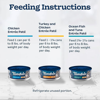 Blue Buffalo Tastefuls Wet Cat Food Paté Variety Pack, Made with Natural Ingredients, Chicken, Turkey & Chicken, Ocean Fish & Tuna Entrées, 5.5-oz Cans (24 Count, 8 of Each)