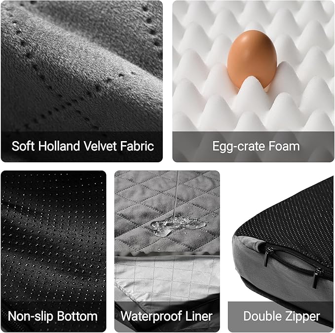 Cozy Dog Bed for Large Sized Dog - Orthopedic Egg Crate Foam Pet Bed with Waterproof & Machine Washable & Non-Slip Bottom, Ideal Beds for Crate and Indoor Use, 35x22 Inch, up to 50 lbs, Dark Grey