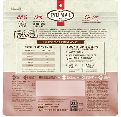 Primal Freeze Dried Dog Food, Pronto Mini Nuggets, Pork; Scoop & Serve, Complete & Balanced Meal; Also Use As Topper or Treat; Premium, Healthy, Grain Free, High Protein Raw Dog Food 16 oz (Pack of 2)