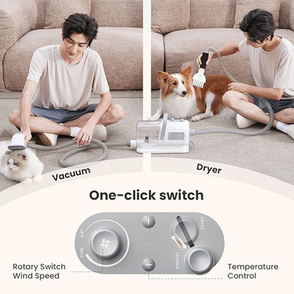 Pecute Dog Grooming Vacuum & Dryer, 7-in-1 Pet Grooming Kit with Clipper, 10000Pa Dog Vacuum for Shedding Grooming, Adjustable Speed & Temp, 55dB Low Noise,1.7L Dust Cup