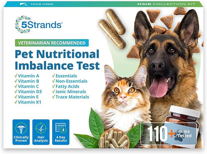 5Strands Pet Nutritional Imbalance Test, 112 Vitamins & Minerals Tested, at Home Dog & Cat Health Check for All Ages & Breeds, Nutrition Deficiency Test, Results in 4 Days