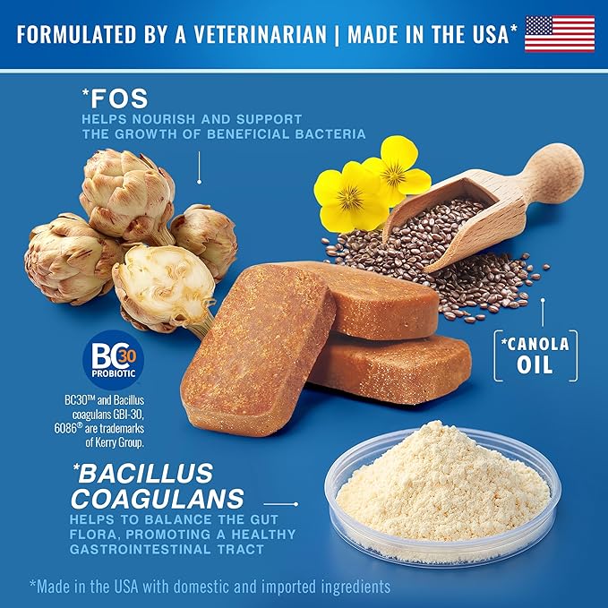Gargeer Daily Probiotics & Prebiotics for Dogs. Supports Healthy Digestion, Gut Flora & Proper Immune System. for All Dog Breeds & Ages, 60 Delicious Duck Flavored Soft Chews. Made in the USA. Enjoy!