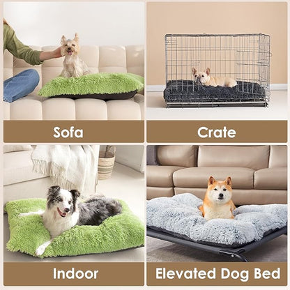 EHEYCIGA Fluffy Dog Crate Bed for Small Dogs, Plush Faux Fur Crate Pad, Calming Anti Anxiety Small Dog Bed, Washable Soft Warm Mat with Non-Slip Bottom, Green