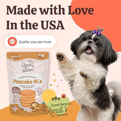 Rondi's Kitchen Organic Dog Pancake Mix - Natural Healthy Treat for All Dogs - Superfood Snack Made with Human-Grade Ingredients - Makes About 38 Pancakes - Chicken & Sweet Potato with Bone Broth