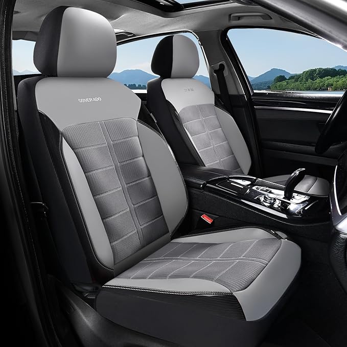 Coverado 3D Air Mesh Front Car Seat Cover, Sports Carbon Fiber Design, Breathable Seat Protectors Airbag Compatible Comfort Universal for Most Cars, Van,Trucks, SUV, Grey