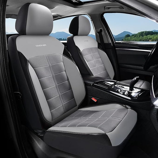 Coverado 3D Air Mesh Front Car Seat Cover, Sports Carbon Fiber Design, Breathable Seat Protectors Airbag Compatible Comfort Universal for Most Cars, Van,Trucks, SUV, Grey