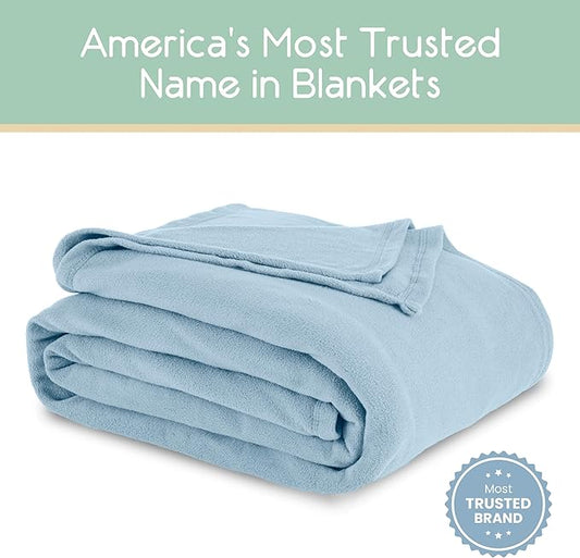 Vellux Twin Size Microfleece Supersoft Lightweight Throw Blanket | All-Season Comfort | Plush Pet-Friendly Blue