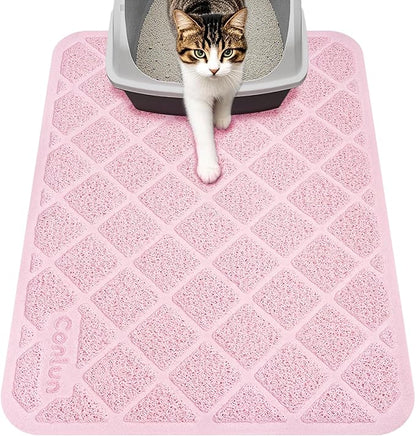 Conlun Cat Litter Mat Litter Trapping Mat, 24" x 17" Premium Durable PVC Grid Mesh with Scatter Control, Non-slip, Less Waste Cat Litter Box Mat, Pink