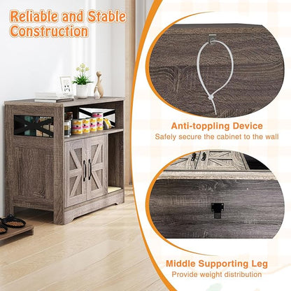 PETSITE Farmhouse Cat Litter Box Enclosure, Hidden Litter Box Enclosure Furniture with Open Storage Compartment, and Sisal Scratching Pad, Grey-Brown