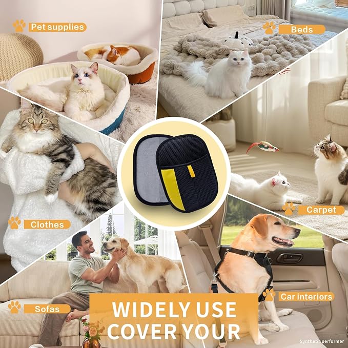 Pet Hair Removal Glove, Pet Hair Gloves for Dogs & Cats | Upgraded reusable electrostatic pet hair remover quickly collects loose fur from clothes, couches, carpets, and car seats