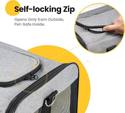 Conlun Dog Carrier Soft Sided, Large Cat Carrier with Inner Safety Leash, Pet Transport Carrier for Large Cats and Medium Dogs up to 20 Lbs, Collapsible Travel Puppy Carrier Bag -Gray L