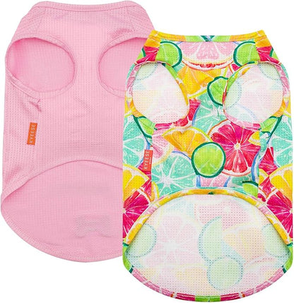 KYEESE 2Pack Dog Shirt, Lightweight Sun Protection Dog T Shirts for Medium Large Dogs Girl, Breathable Mesh Tank Top Sleeveless Pet Reflective Vest, Soft Summer Dogs Clothes, Lemon+Pink, 2XL