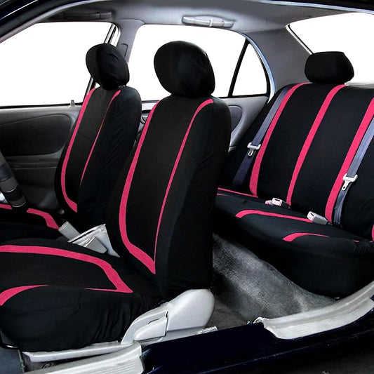 FH Group Car Seat Covers Rear Set Cloth - Car Seat Covers with Removable Headrest,Universal Fit,Automotive SeatCovers,Washable Car SeatCover for SUV,Sedan,Van Pink