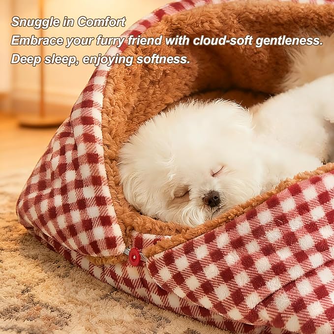 Jiupety Cat Bed for Indoor Self Warming Cat Bed Mat Ultra-Soft Plaid Dog Beds Machine Washable Pet Bed,Multifunction Folding Pet Blanket for Small Dogs and Cats Red,30X23In