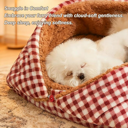 Jiupety Cat Bed for Indoor Self Warming Cat Bed Mat Ultra-Soft Plaid Dog Beds Machine Washable Pet Bed,Multifunction Folding Pet Blanket for Small Dogs and Cats Red,30X23In