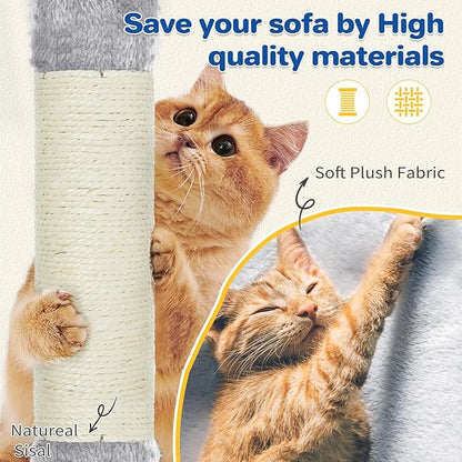 ABCPET Cat Tree Tower 63in Multi-Level Cat Tower for Indoor Cats with Sisal Scratching Posts, Condo, Hammock, Dangling Ball and Extended Platform for Cats to Play, Light Grey