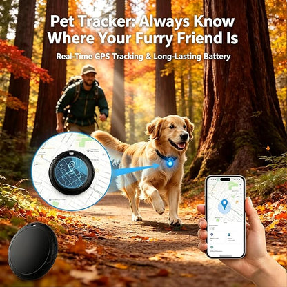 GPS Tracker for Dogs/Cat（2026 MFi Certified - Long Standby）Smart Collar with Real-Time Location - Pet Location Tracker with Holder, No Monthly Fee/No SIM Card,Works with iOS Find My,Ultra-Slim,IP68-W