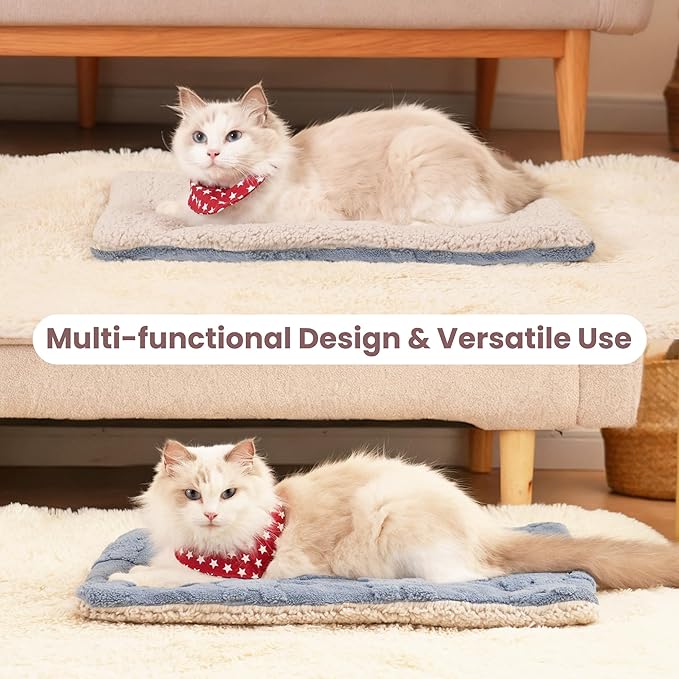 Self Warming Cat Bed, 22x16 Inch Reversible Two-Sided Use Self Heating Mat for Cats and Dogs, Washable Cat Warming Pad for Indoor Use, Cozy Flannel Base.(S - 22 X 16 Inch)