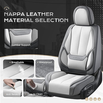 Coverado Car Seat Covers Full Set, Car Seat Protector Waterproof, Nappa Leather Car Seat Cushion, Seat Covers for Cars, Front Seats and Back Universal Fit for Most Cars