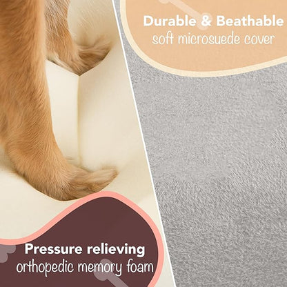 Chester XX-Large Dog Bed - Orthopedic Memory Foam Mattress, Calming Couch Bed, Wall Rim Pillow, Water Resistant Liner, Washable Cover, Non-Slip Bottom, Grey