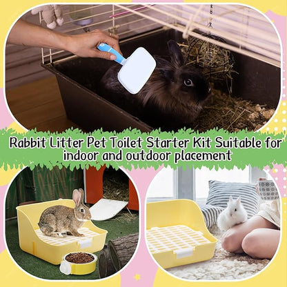 Reallnaive 15 Pcs Rabbit Starter Kit Small Rabbit Litter Box Girls Gift Animal Grooming Kit Bunny Toys Bowl Blankets with Cleaning Set for Guinea Pig Accessories(Blue)