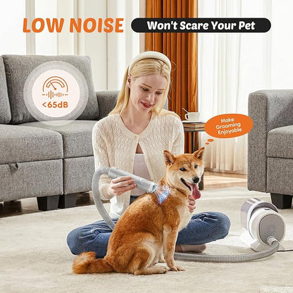 Sweetcrispy Professional Pet Grooming Vacuum Kit, 2.5L Cup, 3 Suction Modes, and 5 Groomer Tools with Cordless Low Noise Dog Clippers for Cats, Other Animals Hair Trimmer, Gray