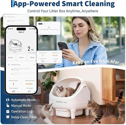 Self Cleaning Litter Box, Automatic Cat Litter Box with APP Control, Odor-Free Waste Disposal Includes Trash Bags, Large Waste Bin, Open-Top Automatic Litter Box for Multiple Cats, White