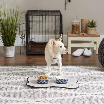 Bone Dry Lattice Collection Pet Bowl & Canister, Small Set, 4.25x2", Nautical Blue, 2 Count