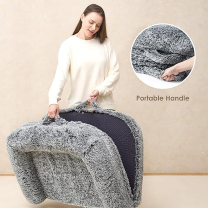 EHEYCIGA Foldable XXL Dog Bed for Large Sized Dog, 54"x38"x7.5" Faux Fur Fluffy Pet Couch Bed, Orthopedic Calming Memory Foam Big Pet Bed, Washable Pet Sofa Bed with Non-Slip Bottom, Grey