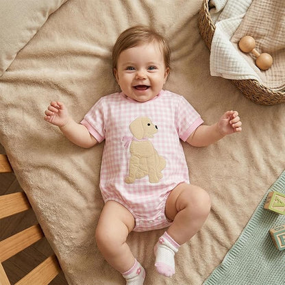 Baby Girl Summer Clothes Dog Bubble Romper Newborn Infant Plaid Onesie Spring Summer Toddler Bodysuit Clothes
