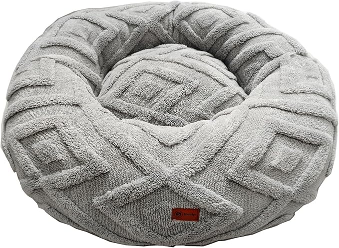 ShinHye Dog Bed for Small Dogs & Cats, Washable Calming Round Pet Bed with Non-Slip Bottom, Soft Indoor Puppy Bed(LX-Grey-32x32)