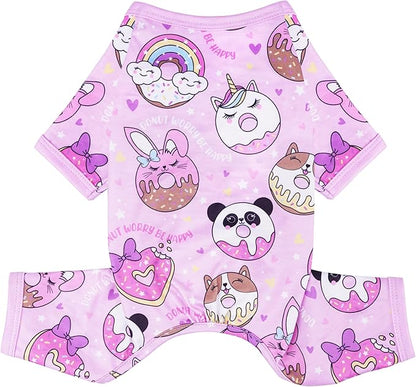Dog Pjs XS~XXL Small Medium Dog Clothes Cute Puppy Pajamas Doggie Onesie for Summer Bright Patterns Pet Clothes Cat Onesie 4-Leg Doggy Jumpsuit (Purple, Medium)