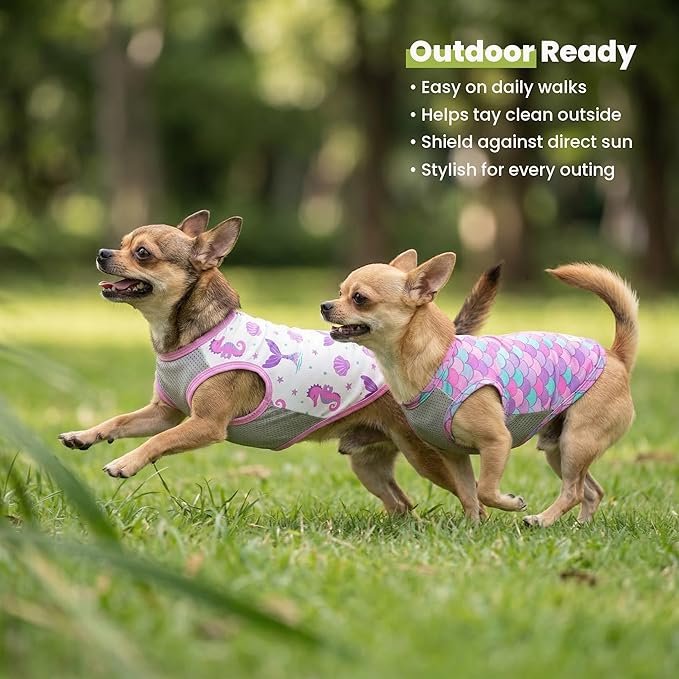 Fitwarm 2 Pack Mermaid & Scale UPF 50+ UV Sun Protection Dog Shirt, Lightweight Cooling Vest, Quick Dry Summer Clothes for Small Dogs Girl, Pet Outfit, Purple, Pink, White, Small
